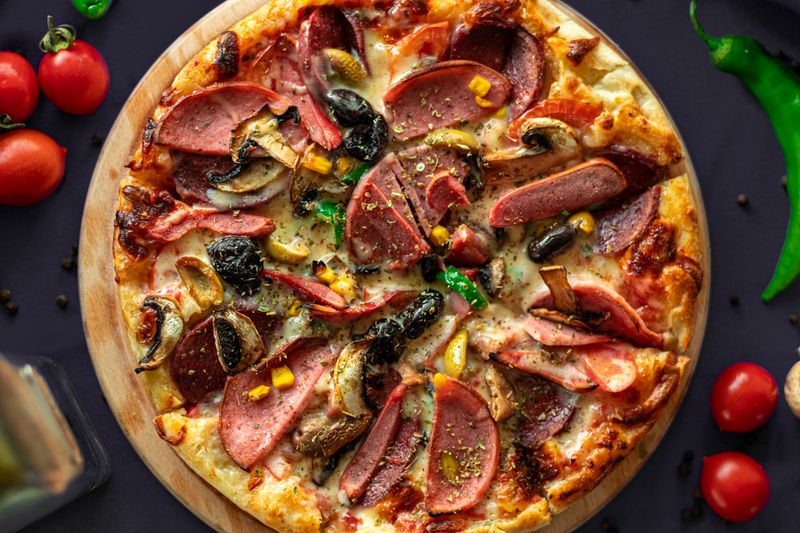 Meat Lovers pizza with sausage, bacon, ham and ground beef